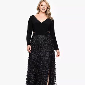 XSCAPE Long Sleeve Embellished Dress Black Plus Size
